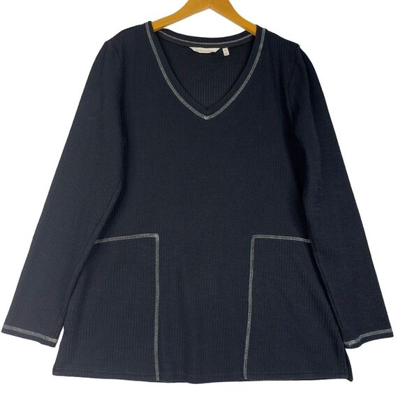 Soft Surroundings Nellie Tunic Black Sz Medium M V-Neck Knit Stretch Long Sleeve - Picture 1 of 12